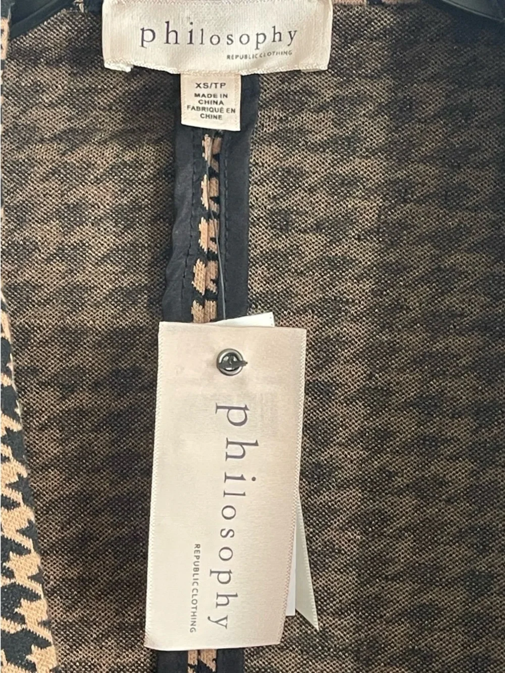 Philosophy Houndstooth Open Cardigan - Black & Camel - Picture 3 of 5